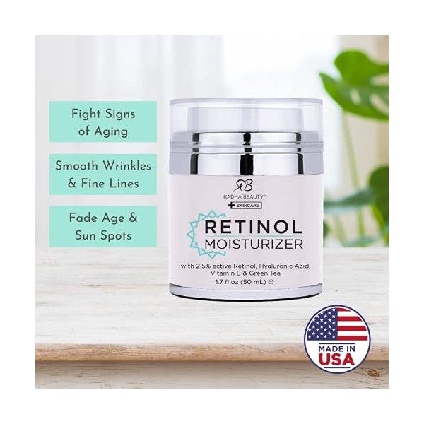 Radha Beauty Hydratant miraculeux au rétinol pour le visage avec rétinol, acide hyaluronique, vitamine E et thé vert le meil ...