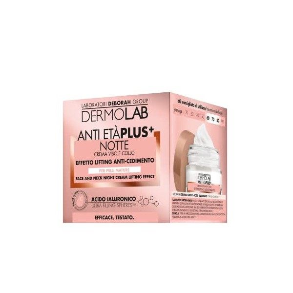 Dermolab Anti-âge Plus Nuit Crème visage et cou pour peaux naturelles, 50 ml, acide hyaluronique effet anti-âge Crème Jour et...