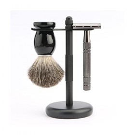 WWWFZS Ensemble de Rasage Professionnel pour Hommes, Rasoir de sécurité à Double Tranchant et Blaireau Pur Blaireau et Suppor