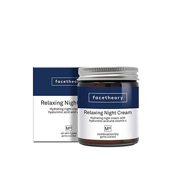 Crème Nuit Relaxante Facetheory M10 à base dAcide Hyaluronique, Vitamines C & E & Huile dArgan | Anti-âge, réduit rides & r C...