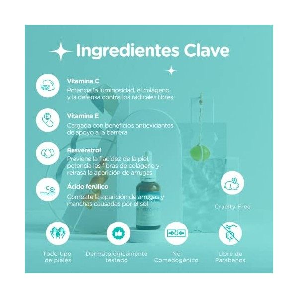 Sérum Visage Vitamine C, Vitamine E Resvératrol Acide Férulique Anti-tâches Anti-rides Hydratant Illuminateur Soin Toutes Pea...