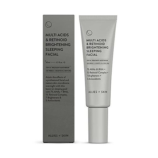 Allies of Skin Multi Acids & Retinoid Brightening Sleeping Facial:Glycolic + Lactic + Salicylic Acid.Hyaluronic Acid,Niacinam