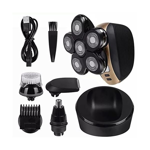 Rasoir électrique pour hommes, rasoir 4D 6 têtes pour homme, rasoir à nez chauve, rasoir à cheveux rechargeable, portable, 5 