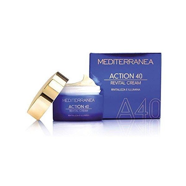 Mediterranea - Action 40 Revital Cream - Crème de Jour et de Nuit Anti-âge à lAcide Hyaluronique pour la Peau du Visage - Tr ...