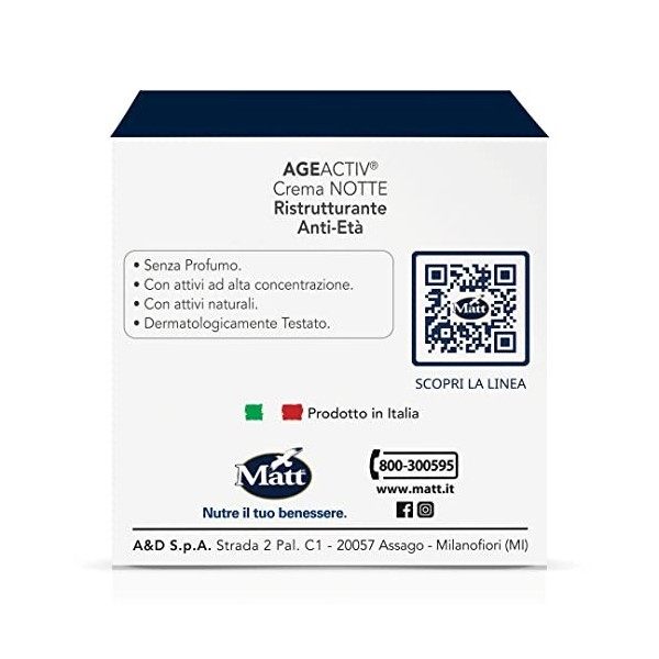 Matt Age Activ Crème Visage Restructurant Anti Age Notte - Acide Hyaluronique 3P - Redresseur et Lissage, Hydratation Profond...