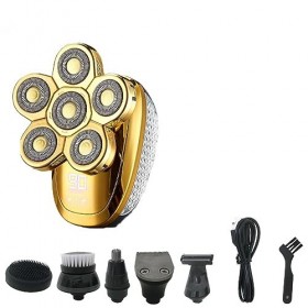 Rasoir électrique pour hommes, rasoir électrique 6 en 1 pour hommes 4D rechargeable, 6 têtes flottantes, barbe, nez, oreilles