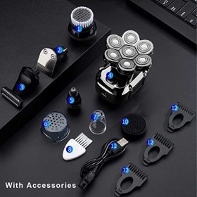 Rasoir électrique pour hommes, 7 têtes de coupe multi kit de toilettage affichage numérique rasoir électrique tondeuse à chev