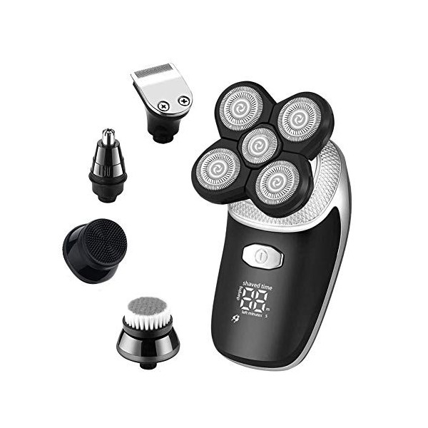 Rasoir électrique 5 en 1 multifonction pour homme, kit de rasage électrique humide et sec pour homme Rechargeable Barbe, Nez 