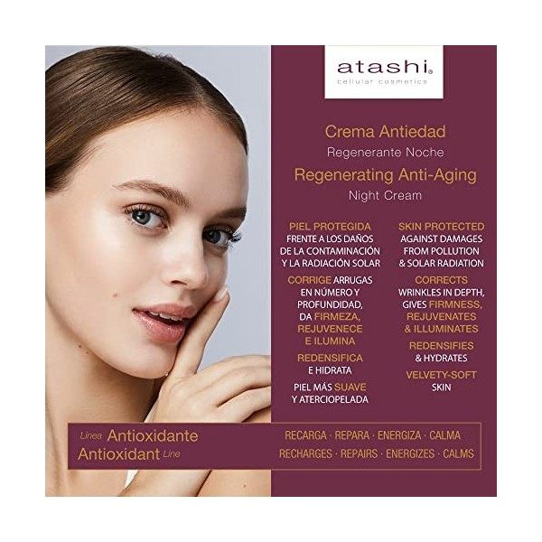 Antioxydant Atashi | Crème de nuit anti-âge | Réduit les rides, raffermit, hydrate, protège et illumine la peau | Avec acide ...