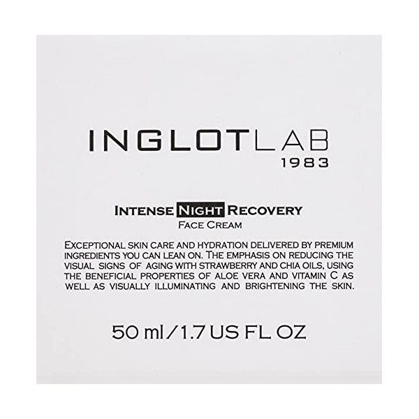 INGLOT COSMETICS Crème de nuit hydratante Night Recovery, avec vitamine C, acide hyaluronique, aloe vera, action régénérante,...