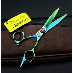 Ciseaux de Cheveux de Coiffure 5,5 Pouces Ciseaux de Soins des Cheveux Verts Coupe Plate Dents coupées Coupe Fine Maison Outi...
