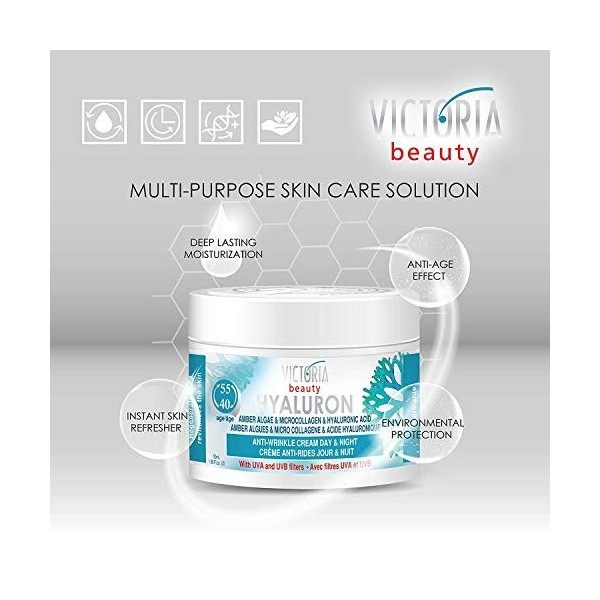 Victoria Beauty - Crème Visage Jour et Nuit - Micro-Collagène & Acide Hyaluronique - Anti-Vieillisement Age 40+ - Hyaluron e