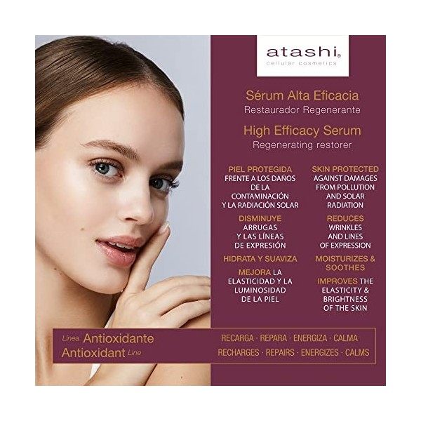 Atashi Antioxydant | Sérum Haute Efficacité Réparateur-régénérant | Hydrate, Adoucit, Améliore lÉlasticité et la Luminosité 