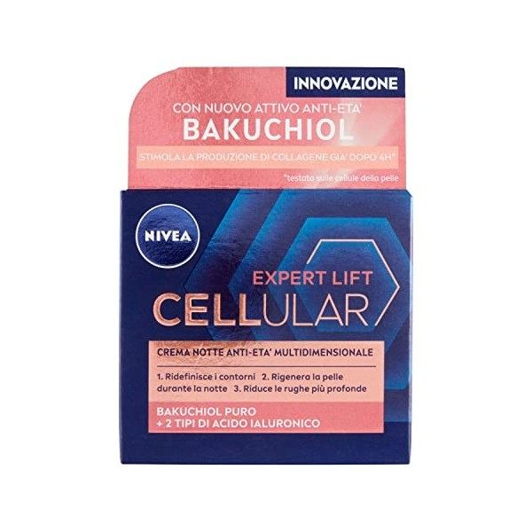 NIVEA CELLULAR EXPERT LIFT Crème de nuit anti-âge multidimensionnelle 50 ml, crème pour le visage de nuit avec Bakuchiol pur ...