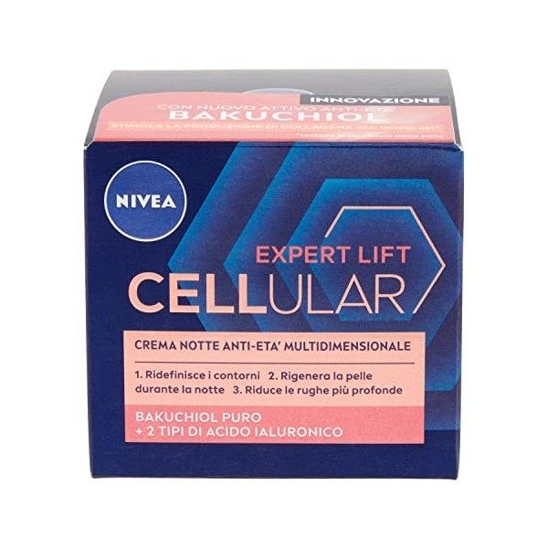 NIVEA CELLULAR EXPERT LIFT Crème de nuit anti-âge multidimensionnelle 50 ml, crème pour le visage de nuit avec Bakuchiol pur ...