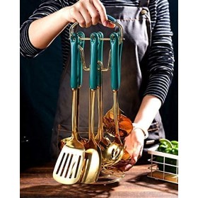 ZHENAO Ustensil Ustensil Kit Ustensiles de Cuisine Nordic Golden Cuisson de Cuisson de Couleur Verte Couramique Poignée de Cu