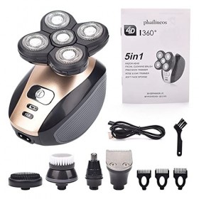 Rasoir électrique 5 en 1 rechargeable pour homme, tête chauve, 5 têtes flottantes, barbe, nez, oreilles, poils