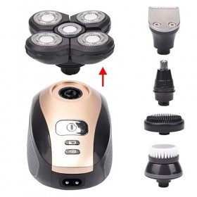 Rasoir électrique 5 en 1 rechargeable pour homme, tête chauve, 5 têtes flottantes, barbe, nez, oreilles, poils