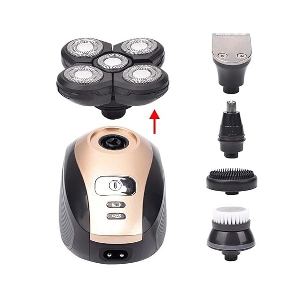 Rasoir électrique 5 en 1 rechargeable pour homme, tête chauve, 5 têtes flottantes, barbe, nez, oreilles, poils