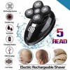 Rasoir électrique 5 en 1 rechargeable pour homme, tête chauve, 5 têtes flottantes, barbe, nez, oreilles, poils