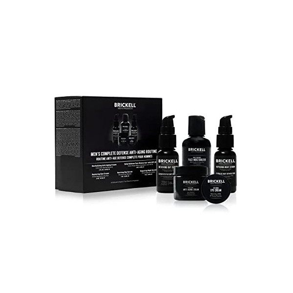 Brickell Mens Complete Defence Anti Aging Routine, Night Face Cream, Vitamin C Day and Night Serum, Facial Moisturizer w/SPF