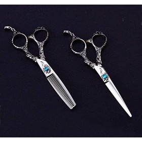 Ciseaux de barbier ciseaux de coiffure professionnels et ciseaux à effiler 15 Cm en acier inoxydable couleur argent barbiers ...