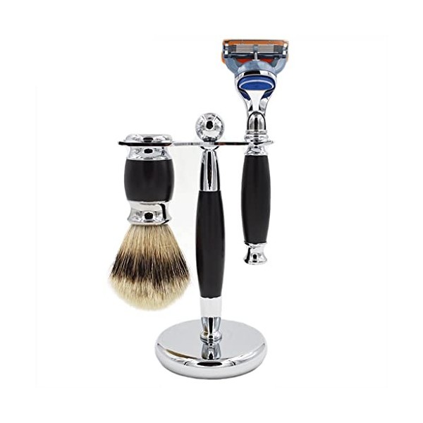 GHQYP Pratique Supports De Brosse De Rasoir pour Hommes, Ensemble De Brosse De Rasage De Cheveux De Blaireau Silvertip De Mod