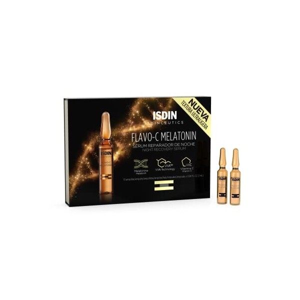 ISDIN Isdinceutics Flavo-C Mélatonine Sérum réparateur de nuit 10 flacons | Aide à stimuler le système de défense antioxyda C...