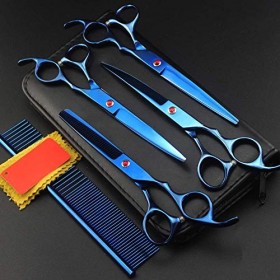 Ciseaux De Toilettage pour Chiens Ciseaux De Coiffure Ciseaux De Cheveux Kit De Coiffure en Acier Inoxydable De 7,0 Pouces,Bl
