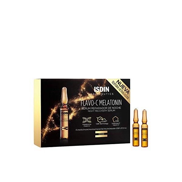 ISDIN Isdinceutics Flavo-C Mélatonine Sérum réparateur de nuit 30 flacons | Aide à stimuler le système de défense antioxyda C...