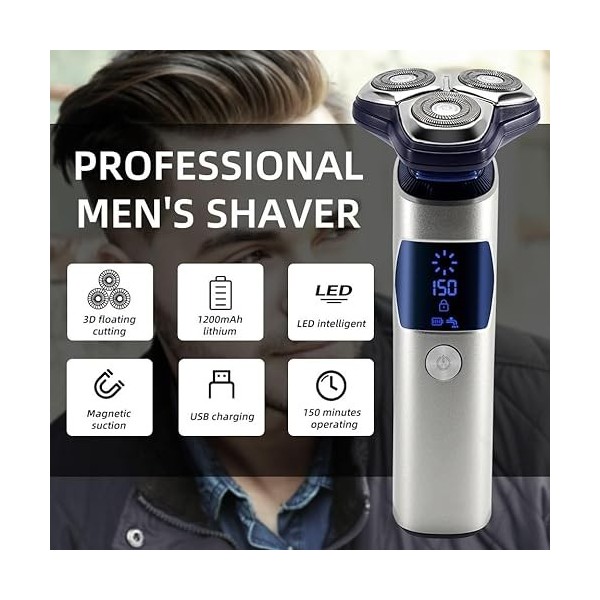 Rasoir électrique pour hommes, rasoir électrique humide et sec pour homme, barbe rechargeable, rasoir électrique 3D flottant,