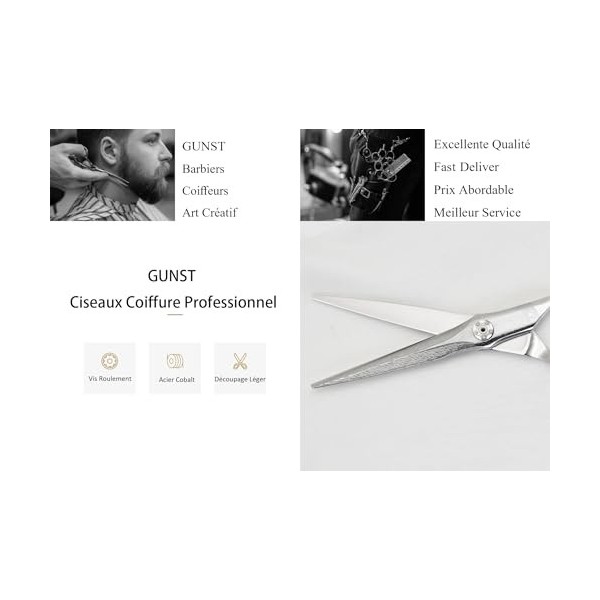 GUNST Ciseaux Coiffure Professionnel 6 Pouce, Damas Ciseaux De Coiffure Argent Pour Coiffeur Droitier