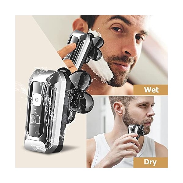 Rasoir électrique pour homme, rasoir électrique humide et sec pour homme 5 en 1 Kit de toilettage Tête flottante Barbe, nez e