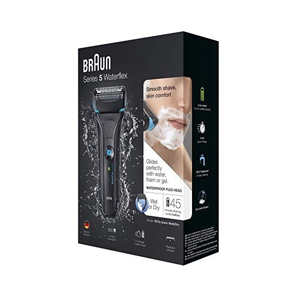 Braun Series 5 WaterFlex WF2s Rasoir électrique Wet & Dry rechargeable et sans fil Noir