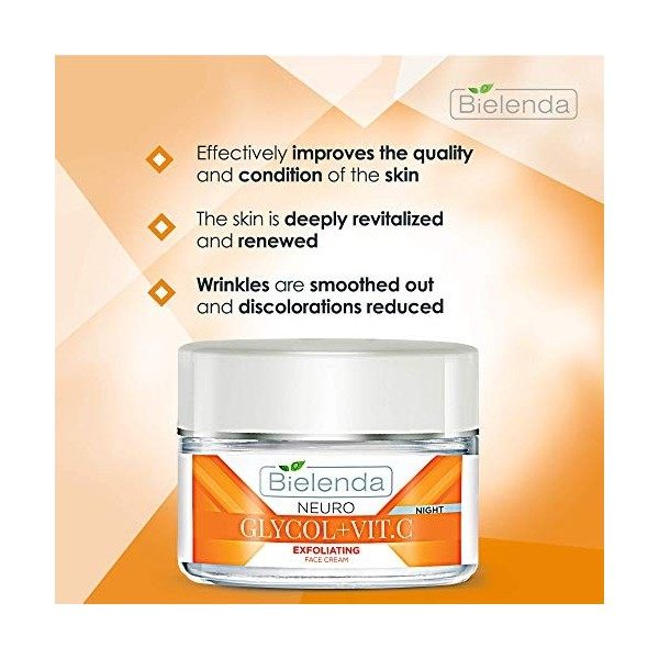 Bielenda glycol + Vit.C crème exfoliante visage éclat de nuit et activateur de jeunesse 50ml Crème Jour et Nuit