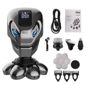 Rasoir électrique pour homme, 5 en 1 4D rechargeable à tête chauve, rasoir électrique 7 coupe flottante, barbe, nez, oreilles