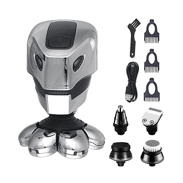 Rasoir électrique pour hommes, 7D rechargeable tête chauve, rasoir électrique pour hommes, cheveux, nez, oreilles, barbe, ton