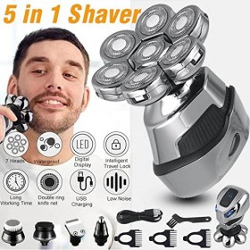 Rasoir électrique pour hommes, 7D rechargeable tête chauve, rasoir électrique pour hommes, cheveux, nez, oreilles, barbe, ton