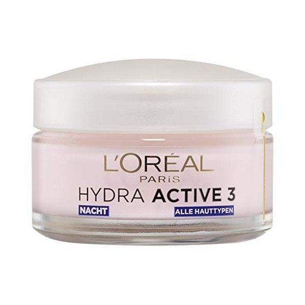 LOréal Paris Hydra Active 3 Soin de nuit avec oméga 3, crème de nuit anti-âge aide à la régénération de la peau, hydrate et 