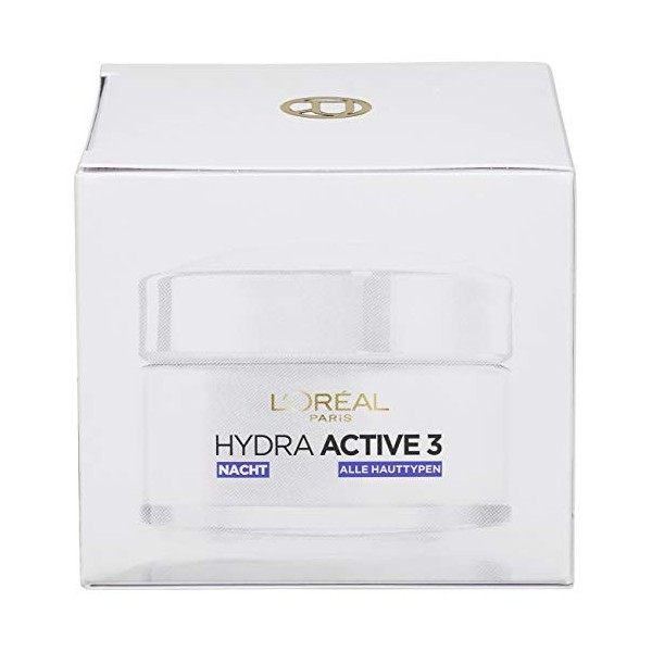 LOréal Paris Hydra Active 3 Soin de nuit avec oméga 3, crème de nuit anti-âge aide à la régénération de la peau, hydrate et ...