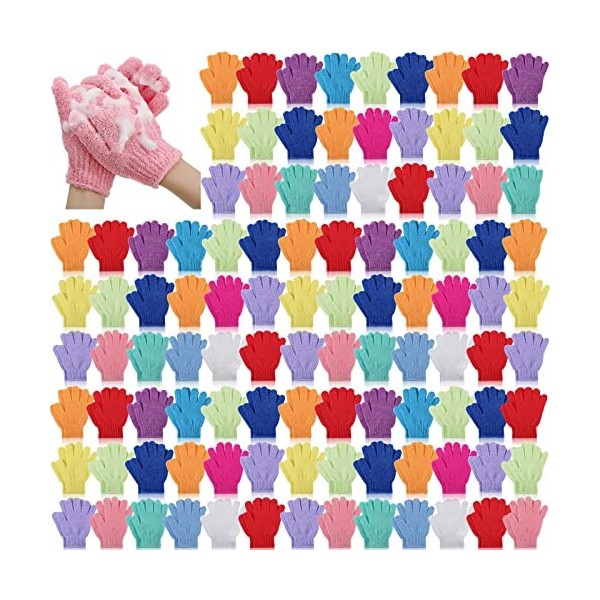 Lot de 150 gants exfoliants en vrac pour le corps, gants de douche exfoliants double face pour femme, gants de bain colorés e