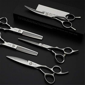 XJST 5 pièces Ensemble en Acier Inoxydable Ciseaux à Cheveux en Acier Inoxydable, Ciseaux de Coiffure Ciseaux, pour Hommes Fe