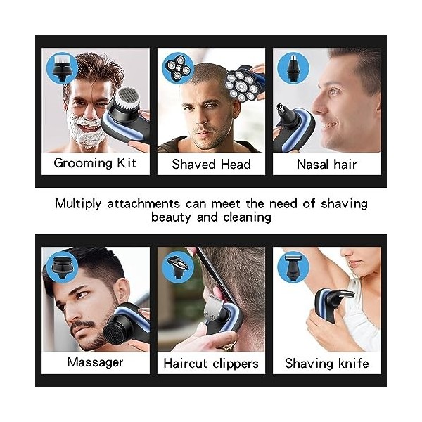 Rasoir électrique pour homme, 6 en 1 IPX7, étanche, rasoir électrique pour homme, tondeuse à barbe, tondeuse à cheveux, kit d