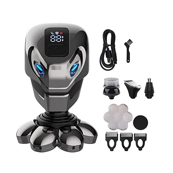 Rasoir électrique pour homme, 5 en 1 4D rechargeable à tête chauve, rasoir électrique 7 coupe flottante, barbe, nez, oreilles