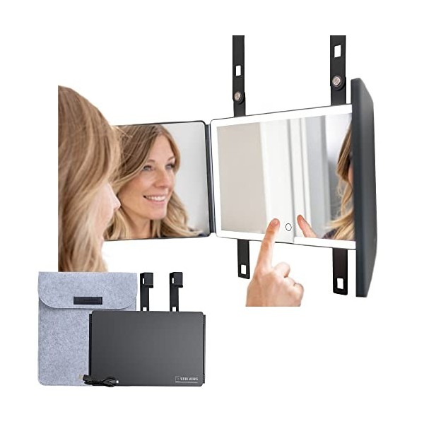 Verivue Miroir 3 positions LED à hauteur réglable avec lumières pour maquillage, cheveux ou rasage, verre HD, hauteur réglabl