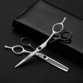 Ensemble de Coiffure Professionnel de 5,5 Pouces 440C Noir et Blanc avec des Ciseaux de Coiffure Professionnels Ciseaux à den...