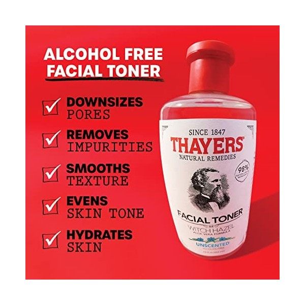 Thayers Lotion tonique douce Sans Parfum - Hamamélis & Aloe vera bio - hydratation & pores resserrés - sans cruauté envers le