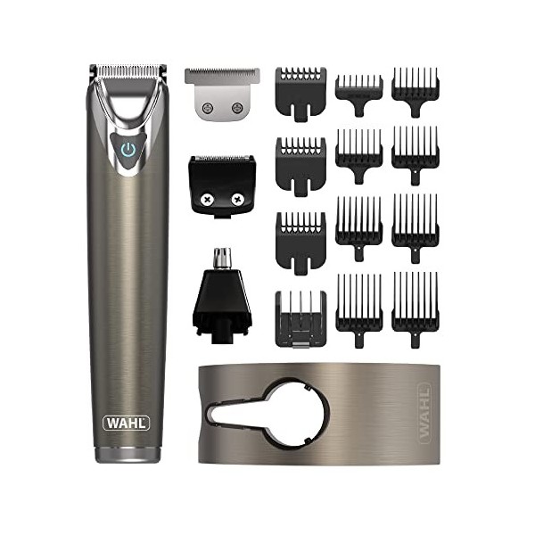 Wahl Tondeuse à barbe et barbe en acier inoxydable 9 en 1 pour homme, coupe de cheveux, nez et oreilles, kit de toilettage po