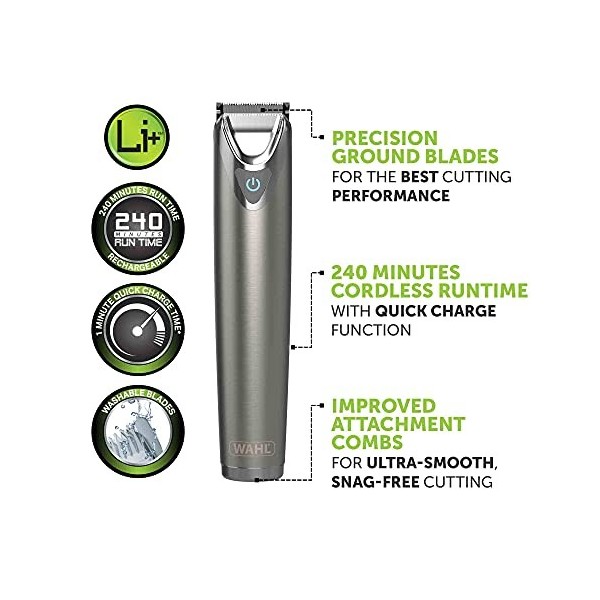 Wahl Tondeuse à barbe et barbe en acier inoxydable 9 en 1 pour homme, coupe de cheveux, nez et oreilles, kit de toilettage po