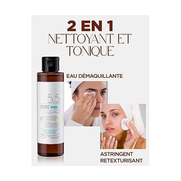 ACWELL Tonique Nettoyant à la Réglisse qui Équilibre le pH 150ml - Astringent Nettoyant Hydratant pour Maquillage PH5,5 - Écl